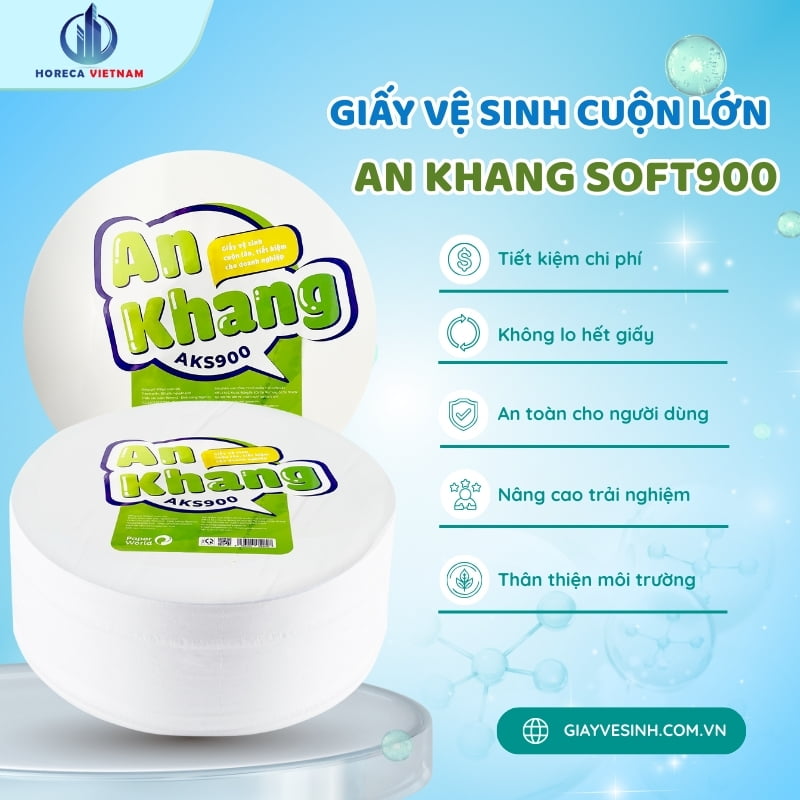 Lợi ích của giấy vệ sinh cuộn lớn An Khang Soft900 bao gồm tiết kiệm chi phí, an toàn cho người sử dụng và thân thiện với môi trường.