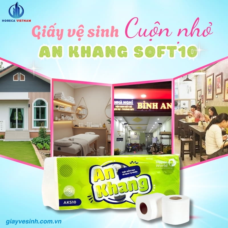 Giấy vệ sinh cuộn nhỏ An Khang Soft10 được ứng dụng trong nhiều không gian như nhà ở, spa, homestay, nhà nghỉ, quán ăn và nơi có lưu lượng dùng thấp.