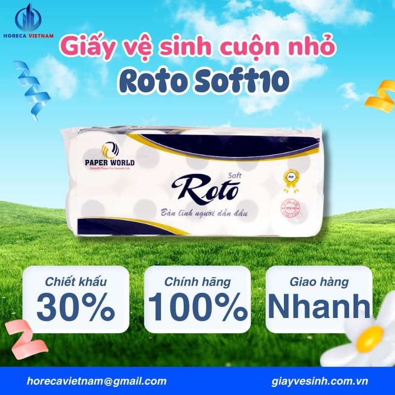 Ưu đãi khi mua giấy vệ sinh cuộn nhỏ Roto Soft10 tại Horeca Việt Nam, chiết khấu 30%, sản phẩm chính hãng 100%, giao hàng nhanh.