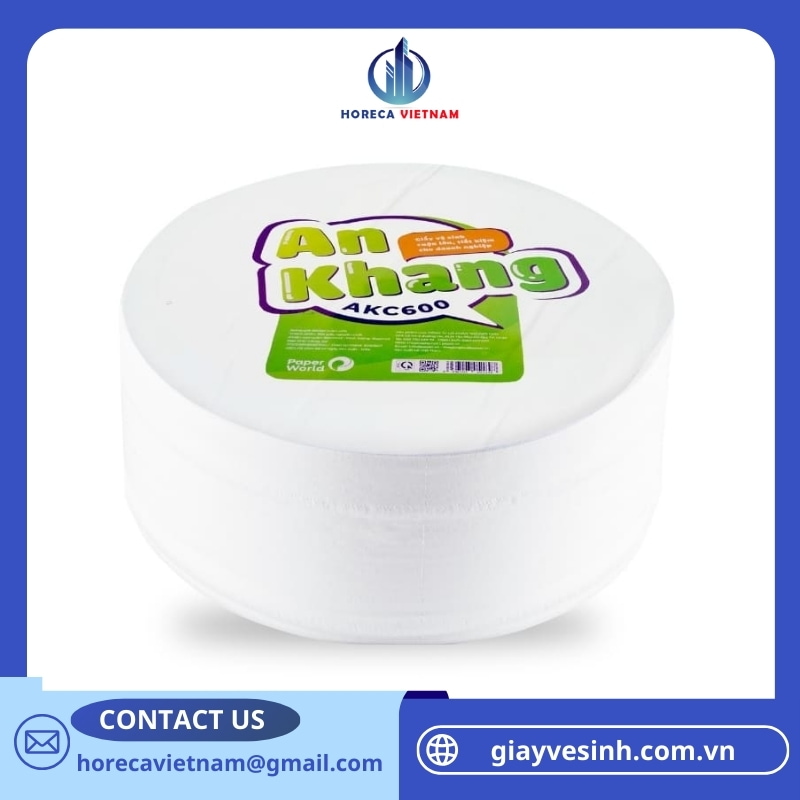 Giấy vệ sinh cuộn lớn An Khang Caro600 là giấy vệ sinh cuộn lớn 600g tiết kiệm cho doanh nghiệp