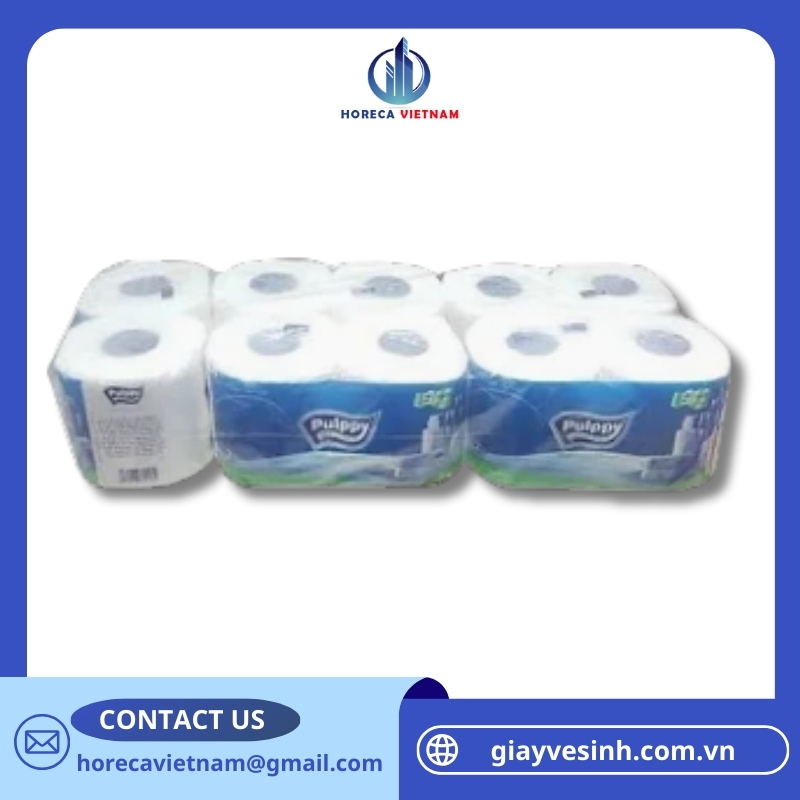 Giấy vệ sinh cuộn nhỏ Pulppy 2 lớp 10 cuộn chính hãng cho khách sạn