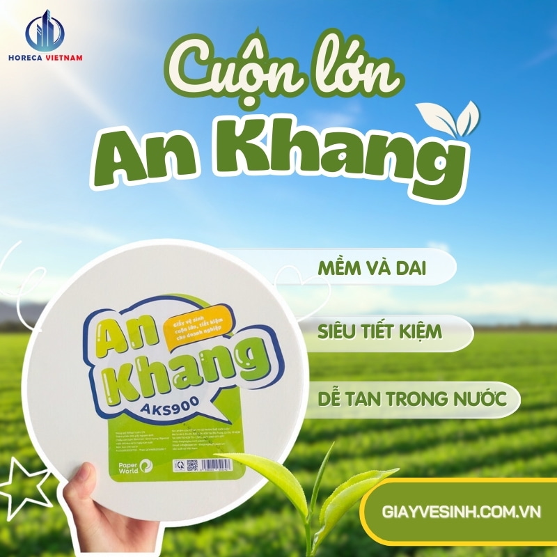 Giấy vệ sinh cuộn lớn An Khang có đặc điểm mềm dai, dễ tan trong nước, tiết kiệm chi phí cho doanh nghiệp