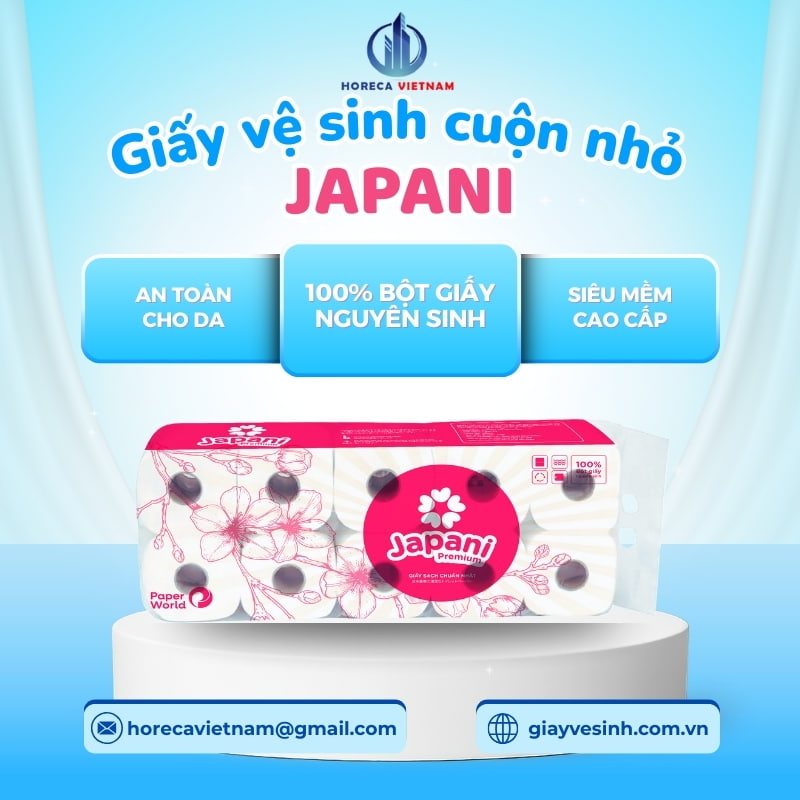 Giấy vệ sinh cuộn nhỏ Japani Premium làm từ 100% bột giấy nguyên sinh, siêu mềm, an toàn cho da, phù hợp nhiều không gian