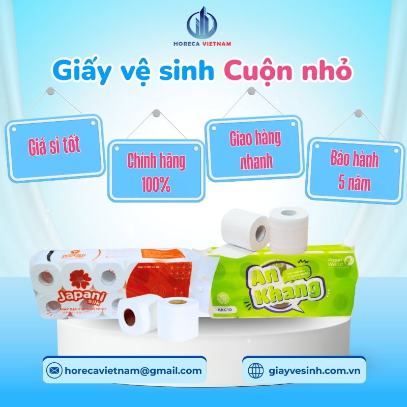 Lợi ích khi mua giấy vệ sinh cuộn nhỏ tại Horeca Việt Nam gồm giá sỉ tốt, hàng chính hãng, giao nhanh và bảo hành 5 năm