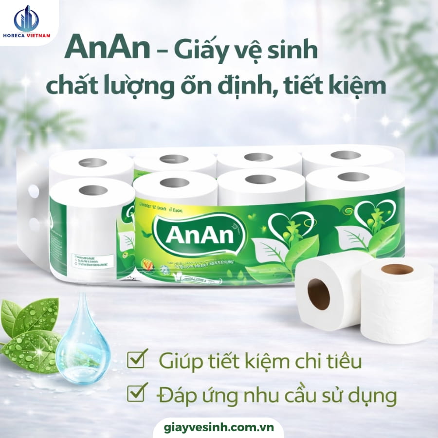 Giấy vệ sinh cuộn nhỏ An An chất lượng ổn định, tiết kiệm, đáp ứng nhu cầu sử dụng hàng ngày, phù hợp cho gia đình và văn phòng