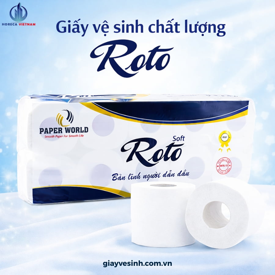 Giấy vệ sinh Roto chất lượng cao làm từ bột giấy nguyên sinh, mềm mịn, sạch và an toàn cho sức khỏe người dùng