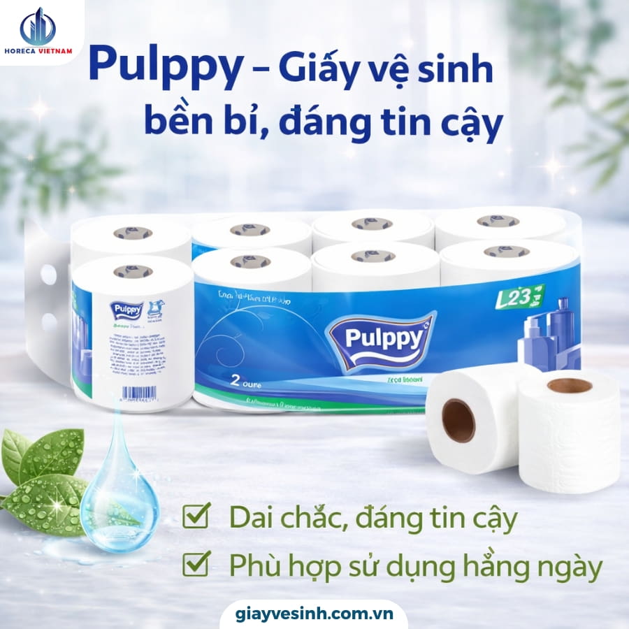 Giấy vệ sinh cuộn nhỏ Pulppy bền bỉ, đáng tin cậy, phù hợp sử dụng hàng ngày với chất lượng cao và thiết kế tiện lợi