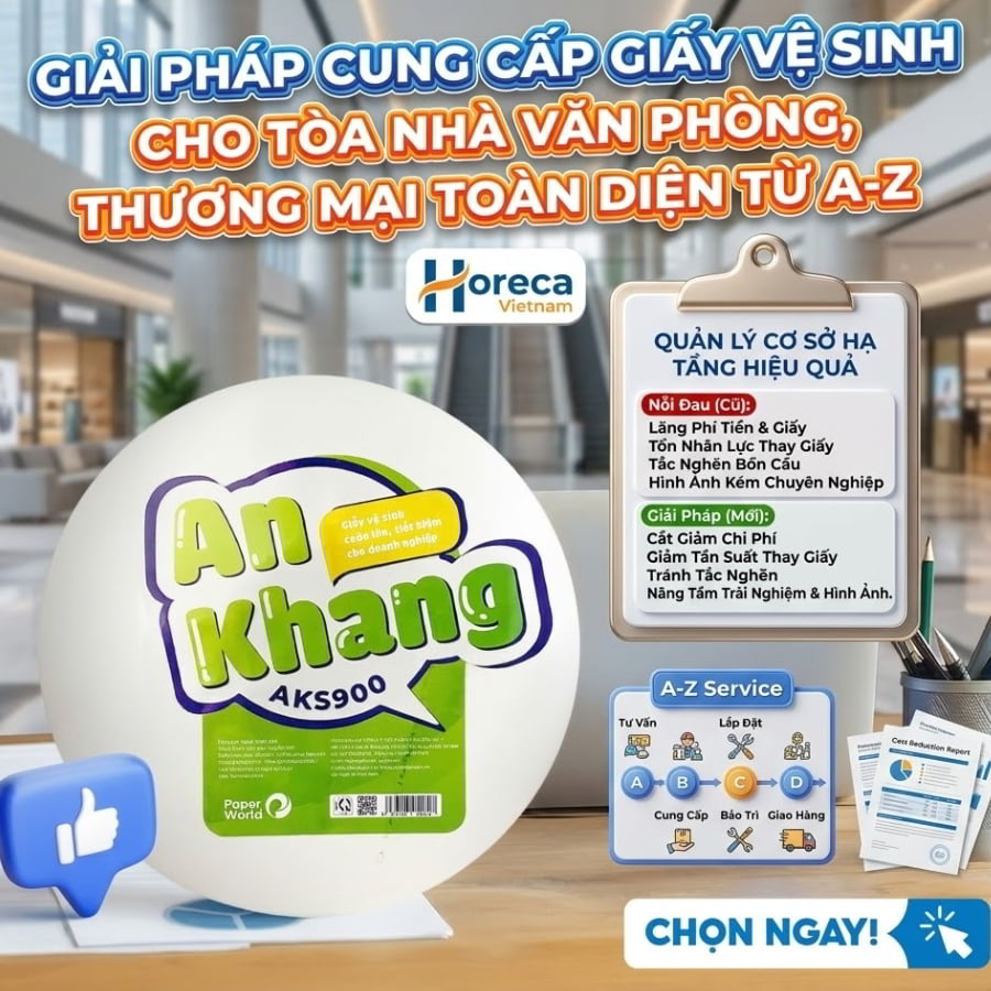 Horeca Việt Nam cùng cấp giấy vệ sinh cuộn lớn cho tòa nhà văn phòng