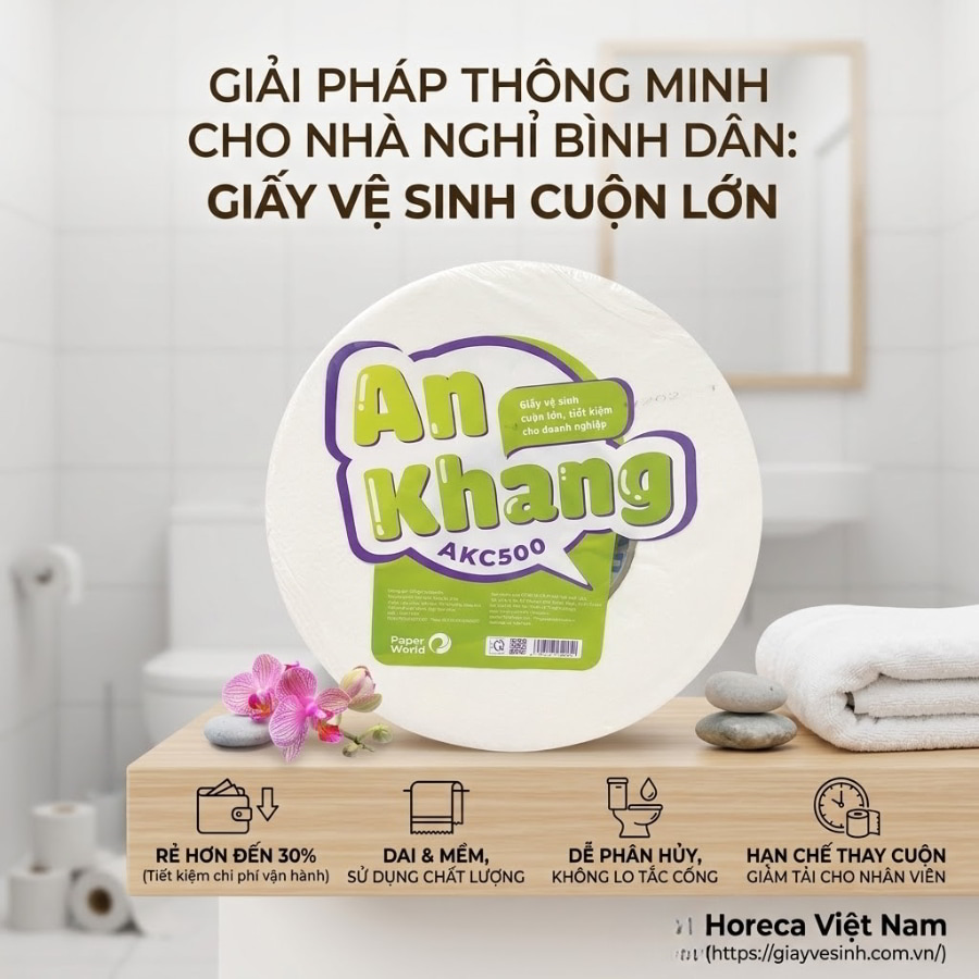 Giấy vệ sinh cuộn lớn cho nhà nghỉ bình dân 