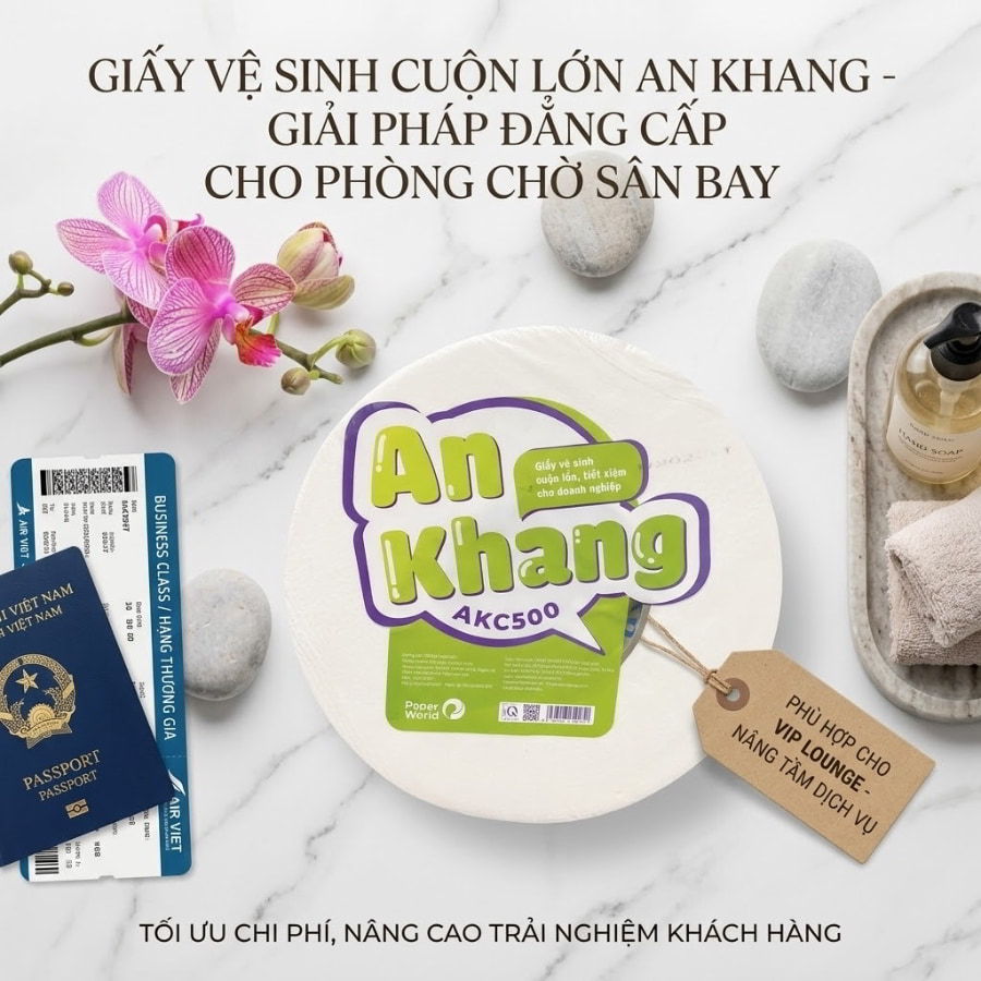 Giấy vệ sinh cuộn lớn cho phòng chờ sân bay