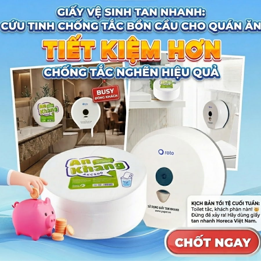 Giấy vệ sinh tan nhanh trong nước cứu tinh chống tắc bồn cầu cho quán ăn