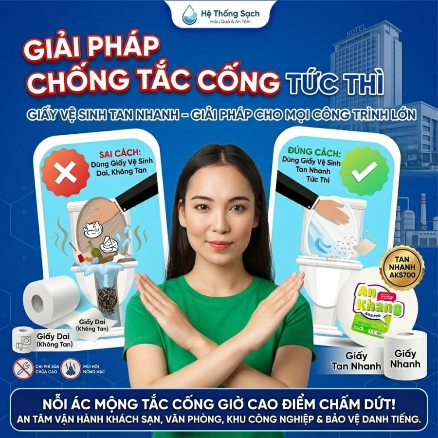 Giấy vệ sinh tan nhanh chống tắc bồn cầu giải pháp cứu cánh cho tòa nhà lớn