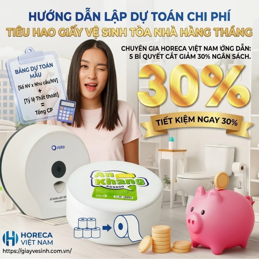 Dự toán chi phí giấy vệ sinh tòa nhà 2026 với giấy vệ sinh cuộn lớn nguyên sinh