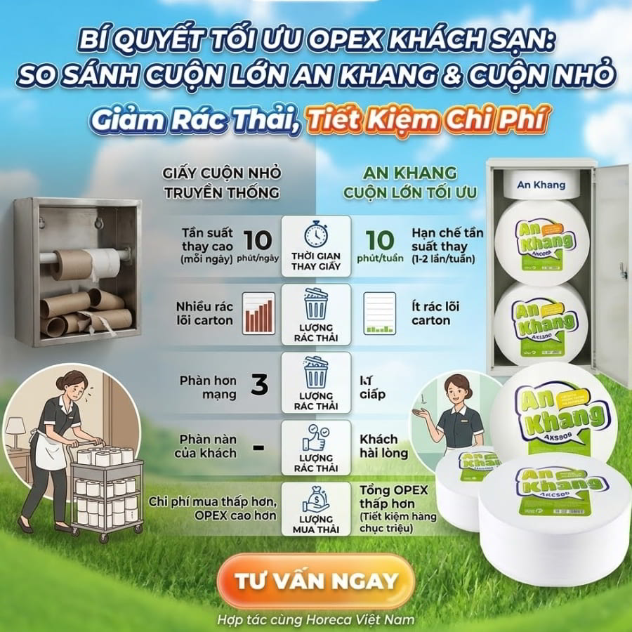 So sánh chi phí giấy vệ sinh cuộn lớn và cuộn nhỏ trong quản lý khách sạn
