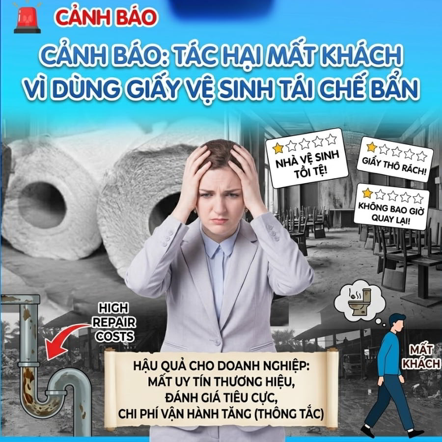 Tác hại mất khách vì dùng giấy vệ sinh cuộn lớn tái chế bẩn