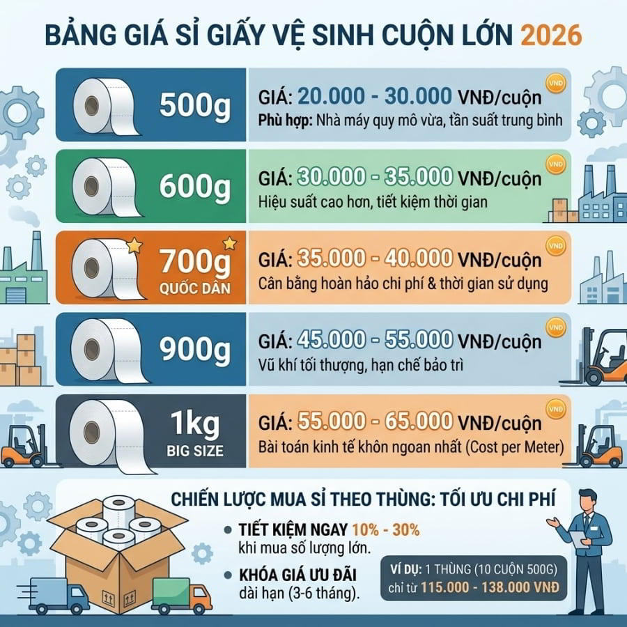 Báo giá mua sỉ giấy vệ sinh cuộn lớn năm 2026
