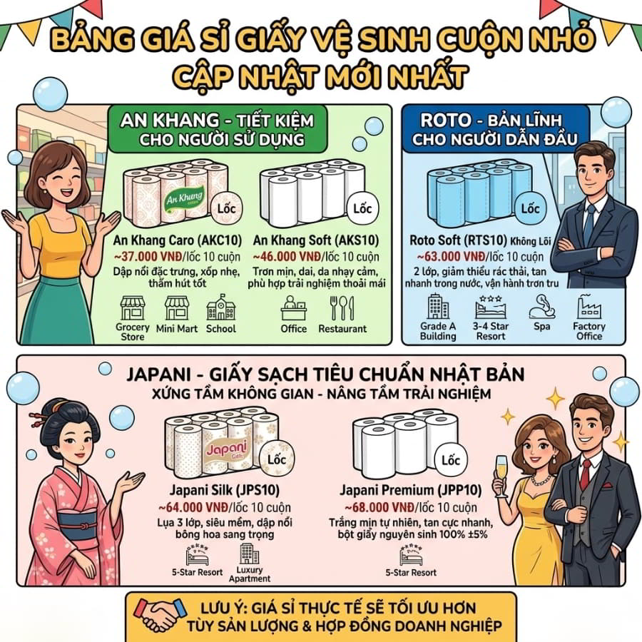 Báo giá giấy vệ sinh cuộn nhỏ cập nhật mới nhất 2026