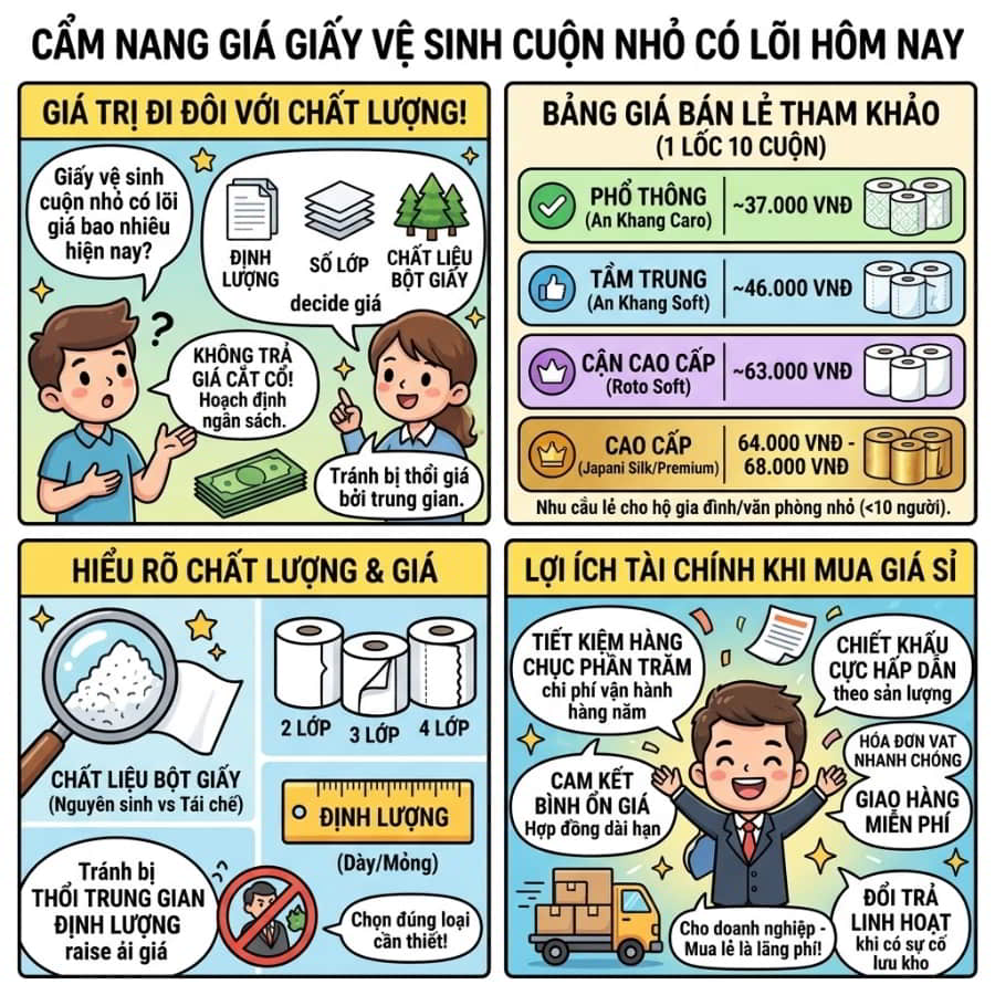 Báo giá giấy vệ sinh cuộn nhỏ có lõi mới nhất 2026