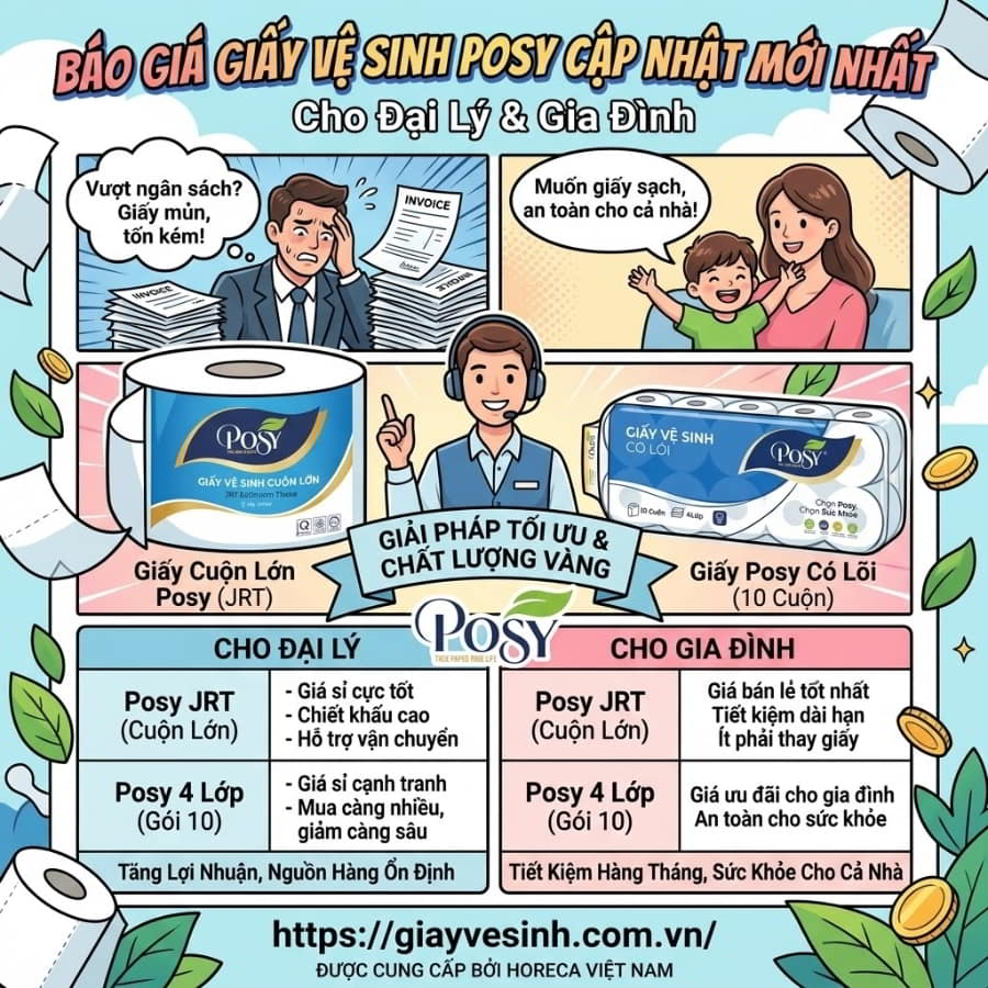 Báo giá giấy vệ sinh posy cập nhật mới nhất cho đại lý gia đình tại Horeca Việt Nam
