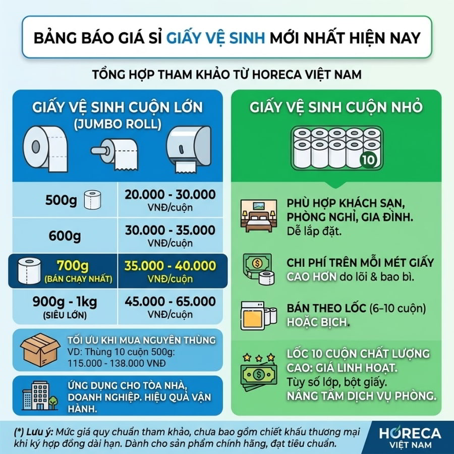 Báo giá sỉ giấy vệ sinh mới nhất hiện nay tại Horeca Việt Nam