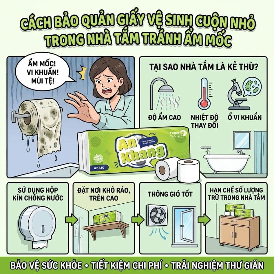 Cách bảo quản giấy vệ sinh trong nhà tắm tránh ẩm mốc