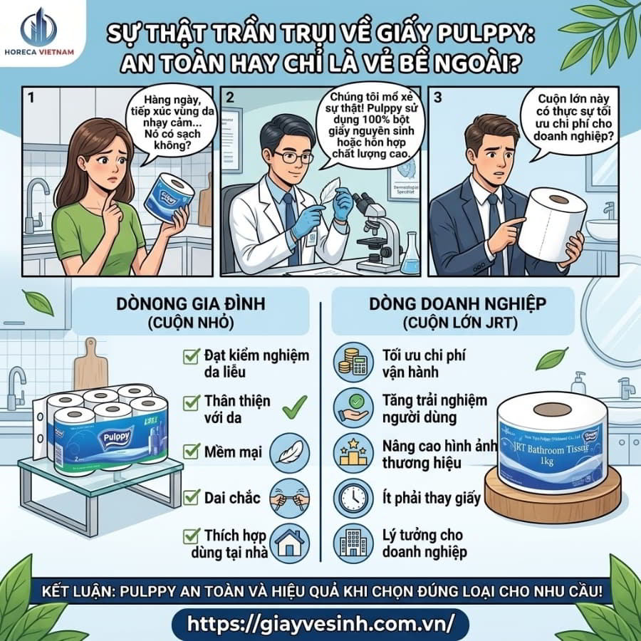 Tìm hiểu giấy vệ sinh pulppy có tốt không tại Horece Việt Nam?