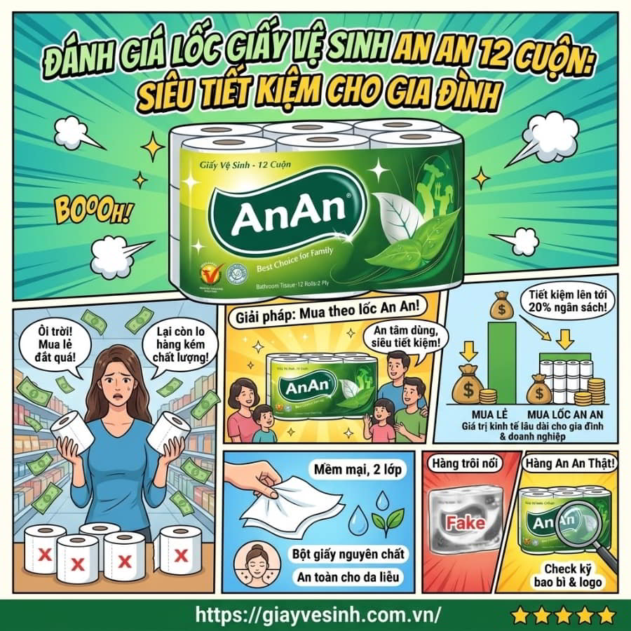 Mụa giấy vệ sinh an an 12 cuộn uy tín giá sỉ tốt nhất tại Horeca Việt Nam