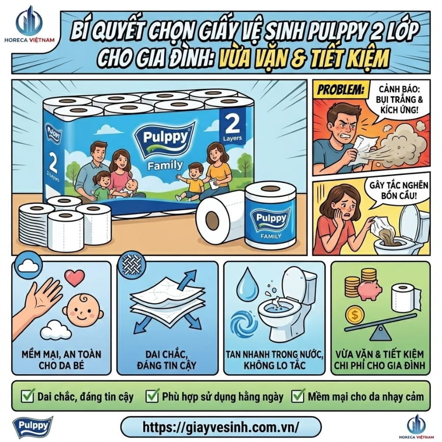 Mua giấy vệ sinh pulppy 2 lớp uy tín giá sỉ tốt tại Horeca Việt Nam