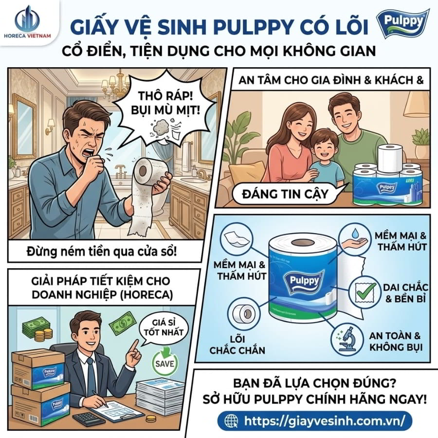 Cung cấp giấy vệ sinh pulppy có lõi uy tín giá sỉ tốt nhất tại Horeca Việt Nam