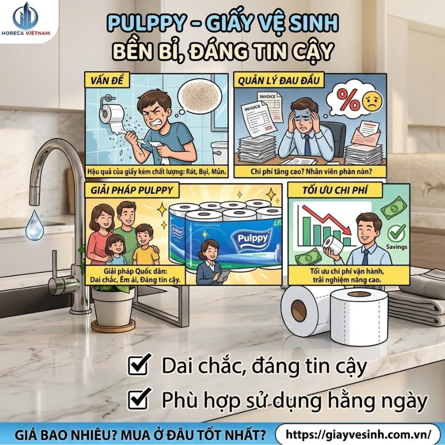 Mua giấy vệ sinh pulppy 10 cuộn uy tín giá tốt nhất tại Horeca Việt Nam