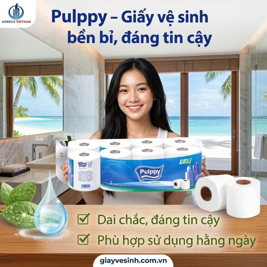 Mua sỉ giấy vệ sinh pulppy 2 lớp chính hãng giá sỉ tốt nhất tại Horeca Việt Nam