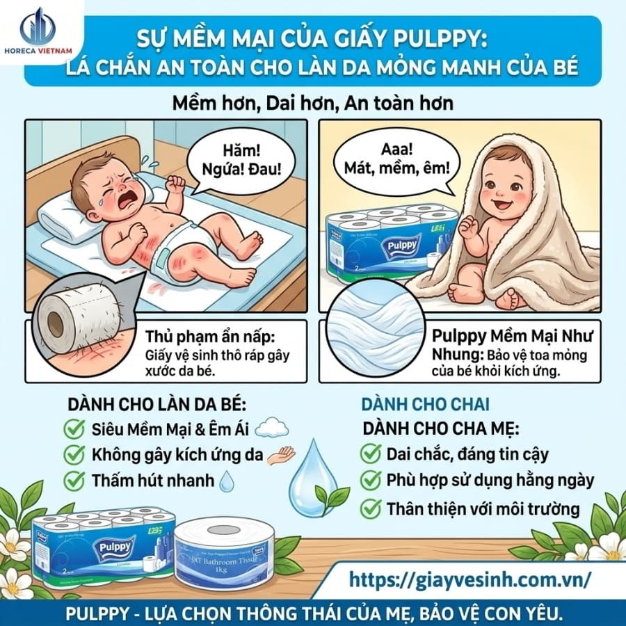 Mua giấy pulppy cho em bé uy tín an toàn cho làn da tại Horeca Việt Nam