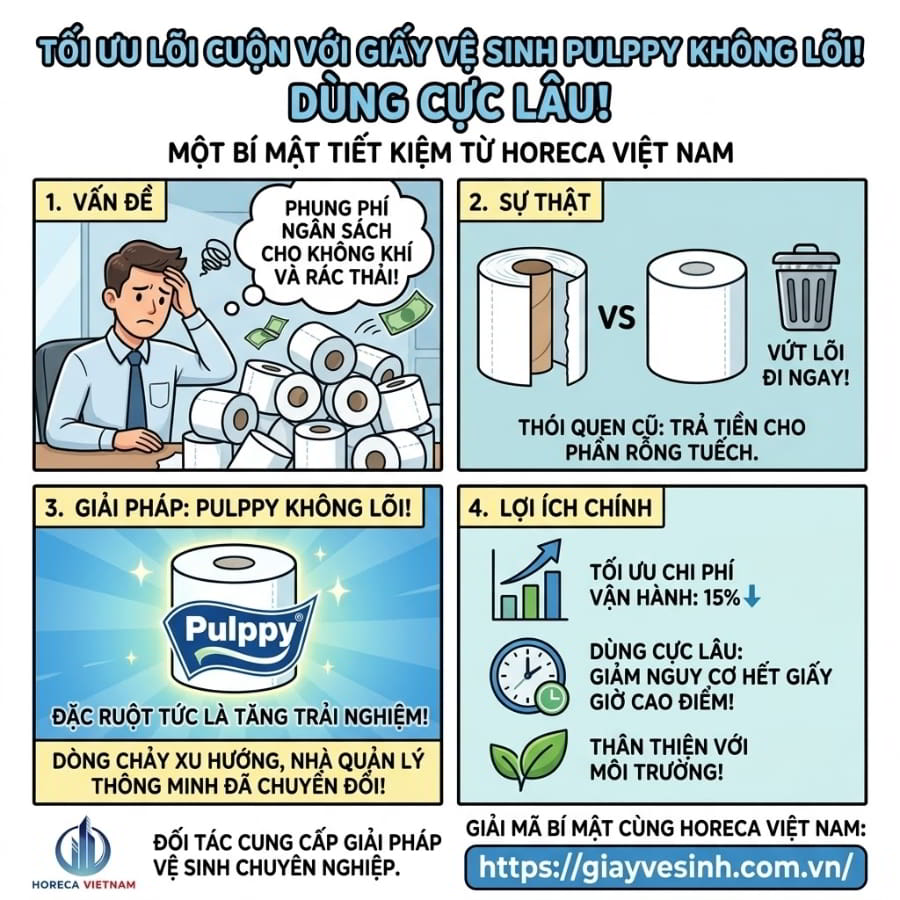Cung cấp giấy vệ sinh pulppy không lõi uy tín tiết kiệm chi phí tại Horeca Việt Nam
