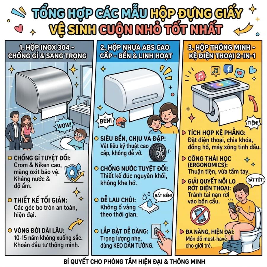 Tổng hợp các mẫu hộp đựng giấy vệ sinh cuộn nhỏ tốt nhất tại Horeca Việt Nam