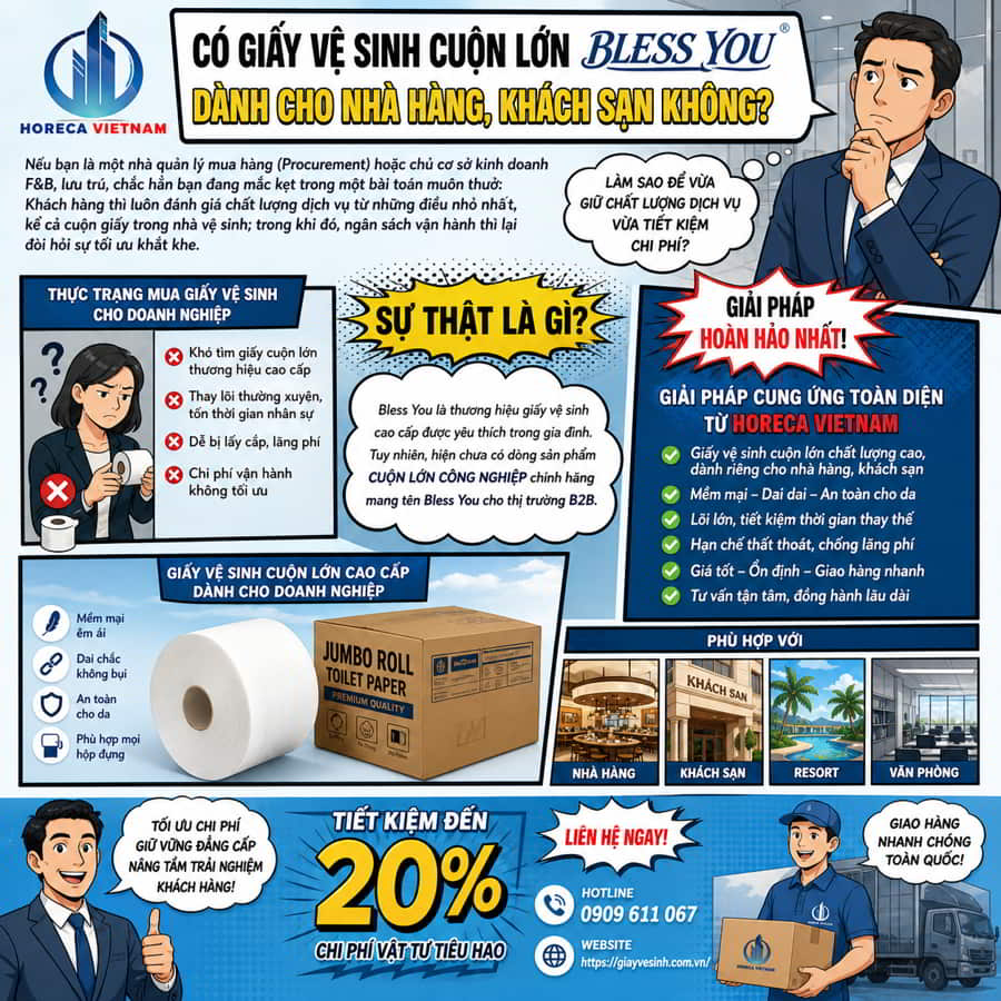 Có giấy vệ sinh cuộn lớn bless you cho nhà hàng khách sạn không?