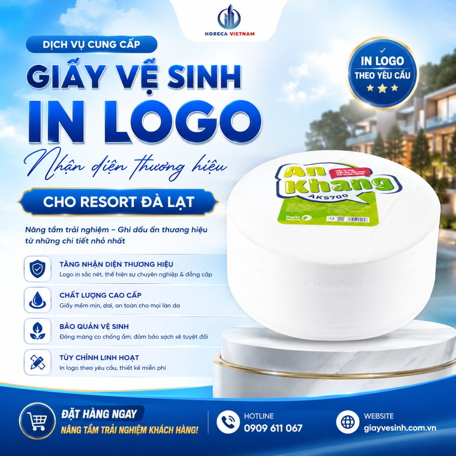 Dịch vụ cung cấp giấy vệ sinh in logo resort Đà Lạt theo yêu cầu của Horeca Việt Nam chính là mảnh ghép hoàn hảo bạn đang tìm kiếm.