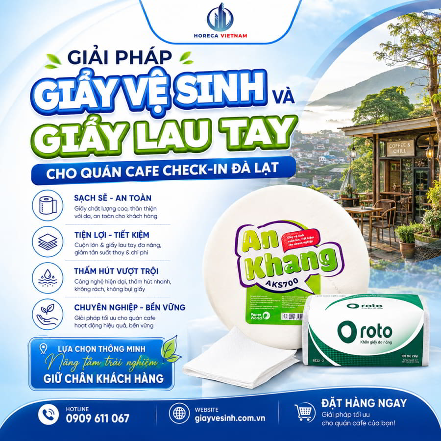 Mua giấy vệ sinh quán cafe Đà Lạt và giấy lau tay đa năng cao cấp từ Horeca Việt Nam.