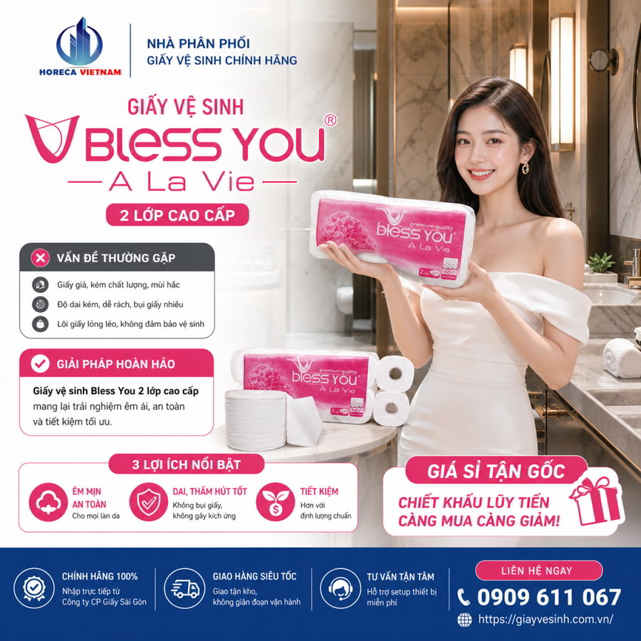 Horeca Việt Nam địa chỉ mua giấy vệ sinh bless you 2 lớp uy tín giá tốt nhất