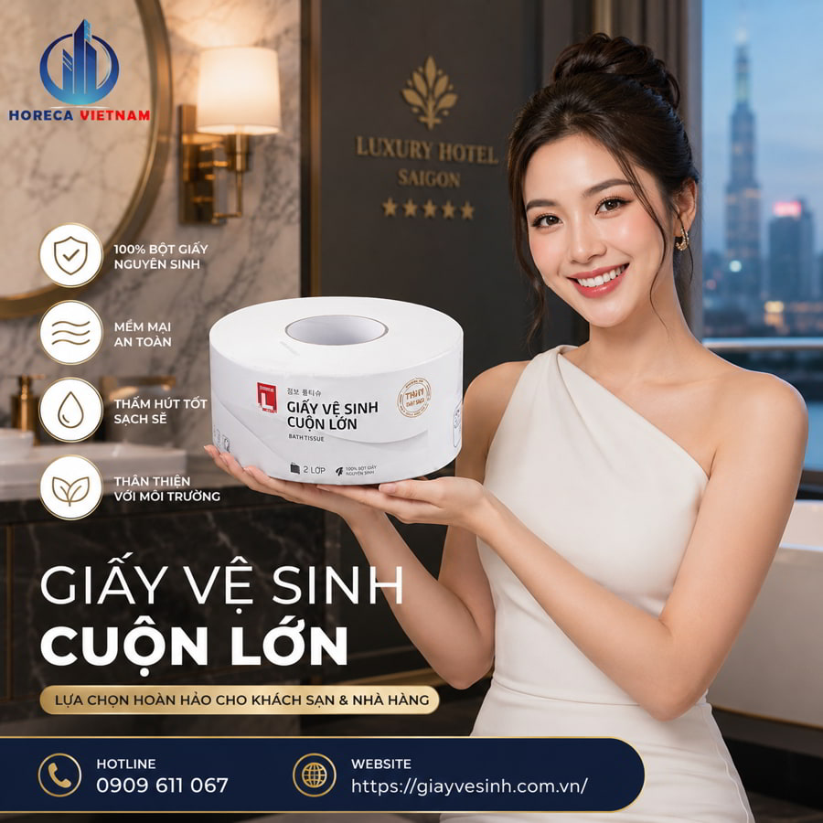 Horeca Việt Nam nhà cung cấp giấy vệ sinh cuộn lớn Lotte cao cấp giá tốt giao hàng tận nơi