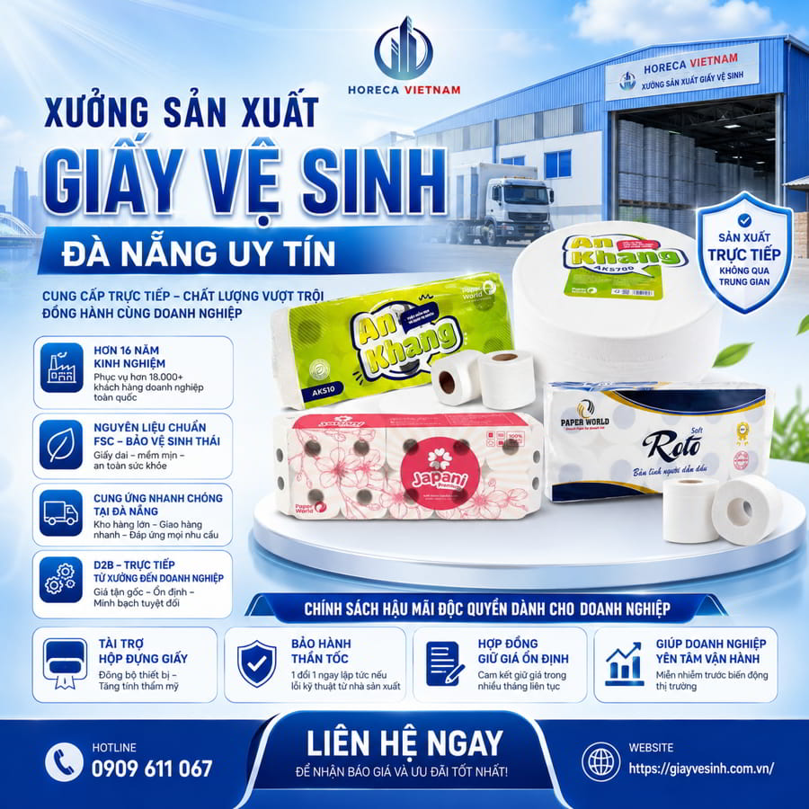 Horeca Việt Nam xưởng sản xuất giấy vệ sinh Đà Nẵng uy tín