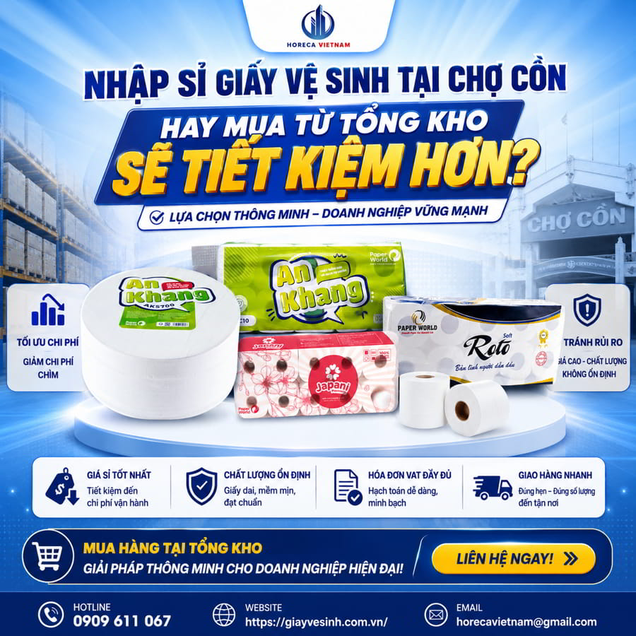 Nhập sỉ lấy sỉ giấy vệ sinh chợ Cồn uy tín giá tốt nhất tại Horeca Việt Nam