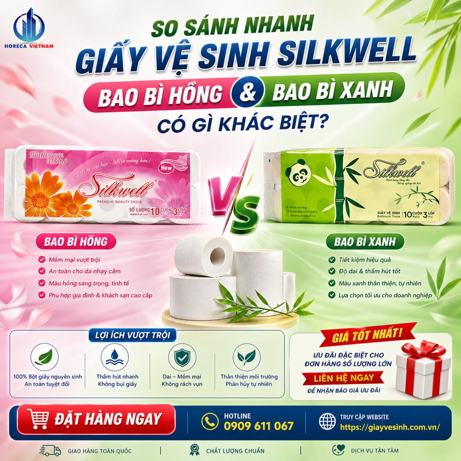 So sánh nhanh giấy vệ sinh silkwell hồng và xanh có gì khác biệt?