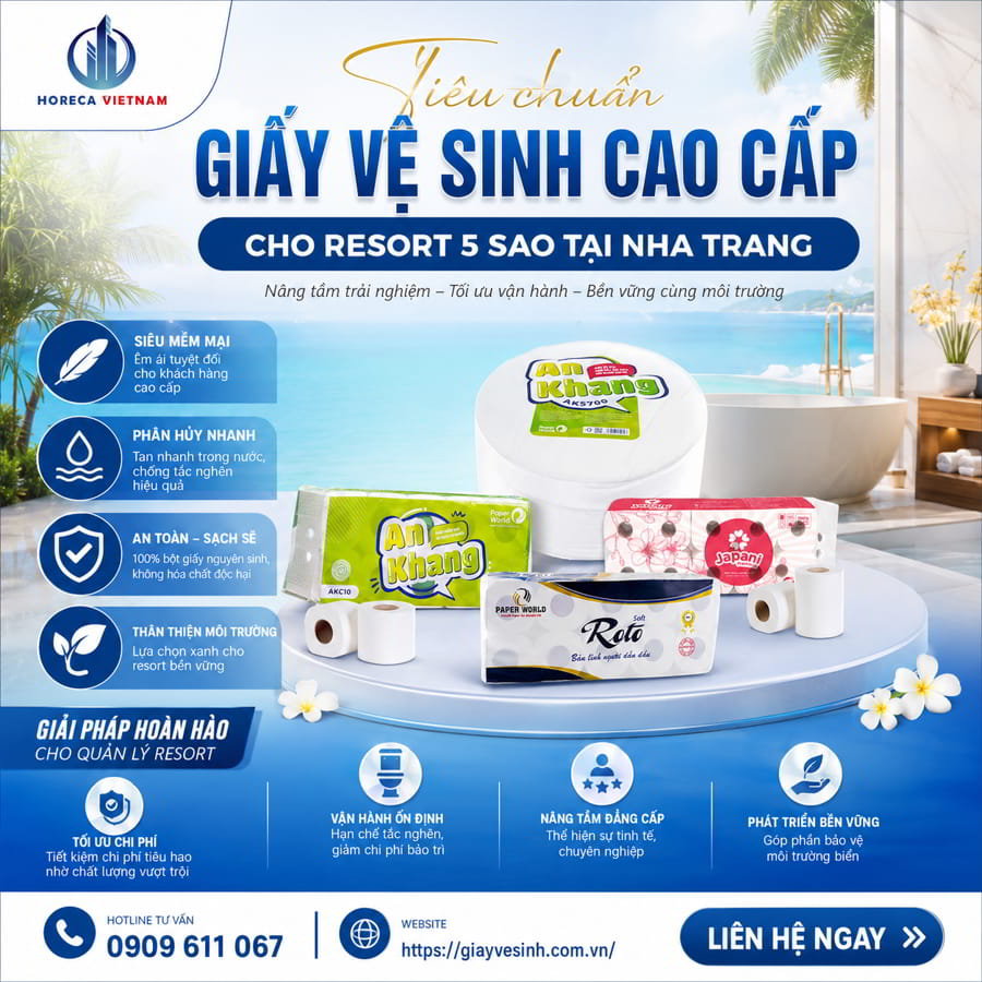 Tiêu chuẩn chọn giấy vệ sinh resort Nha Trang chính hãng cao cấp tại Horeca Việt Nam