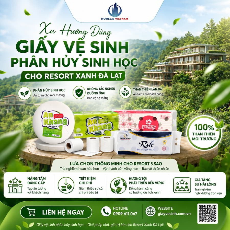 Cung cấp giấy vệ sinh thân thiện môi trường resort Đà Lạt uy tín giá sỉ tốt nhất