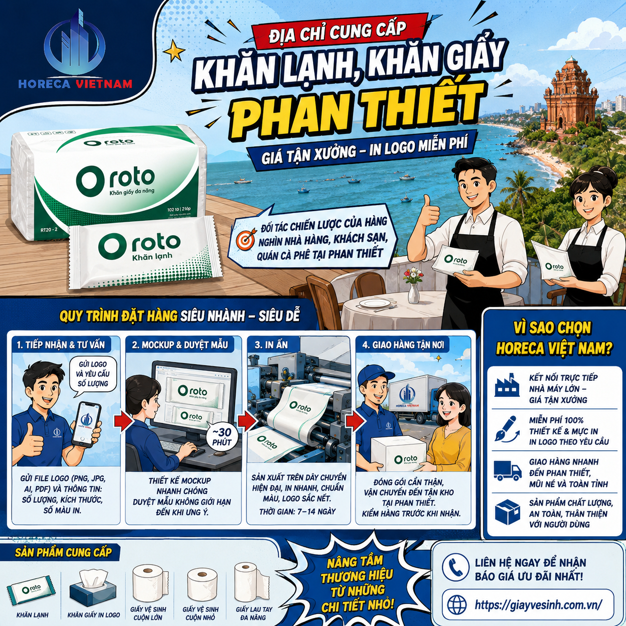 Địa chỉ cung cấp khăn lạnh khăn giấy Phan Thiết uy tín tại Horeca Việt Nam
