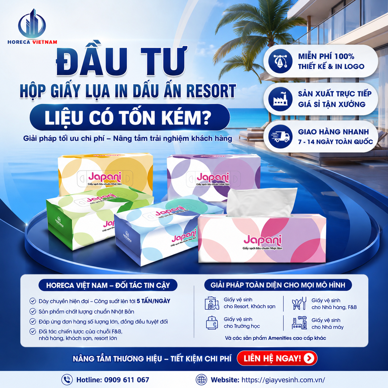 Horeca Việt Nam cung cấp giấy lụa hộp setup phòng resort cao cấp giá tốt nhất