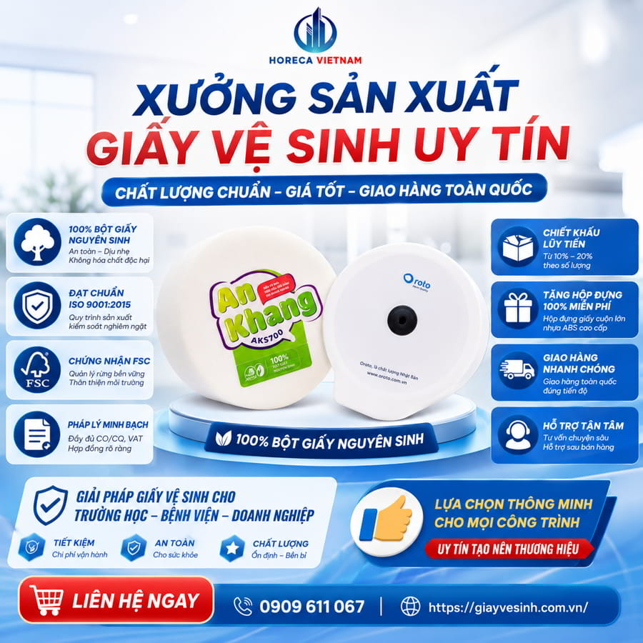 Horeca Việt Nam xưởng sản xuất giấy vệ sinh Bình Thuận uy tín giá sỉ tốt nhất