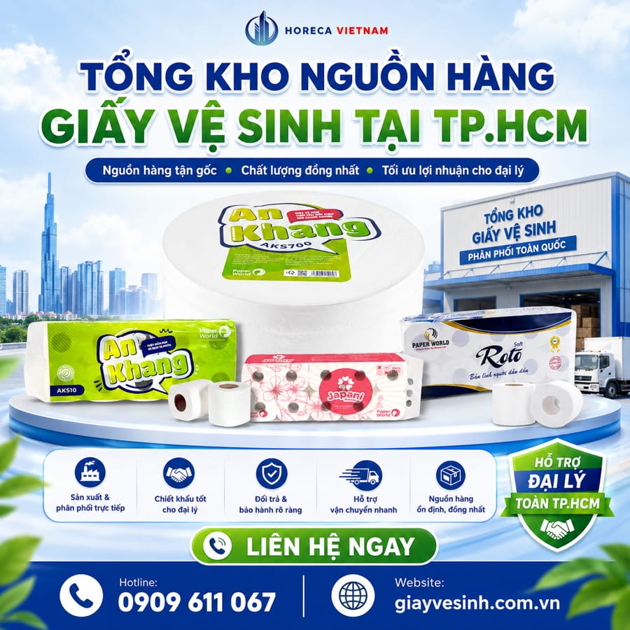 Horeca Việt Nam (https://giayvesinh.com.vn/) tự hào là tổng kho sản xuất và phân phối trực tiếp, mang đến giải pháp tối ưu lợi nhuận cho mọi đại lý giấy vệ sinh tại TPHCM