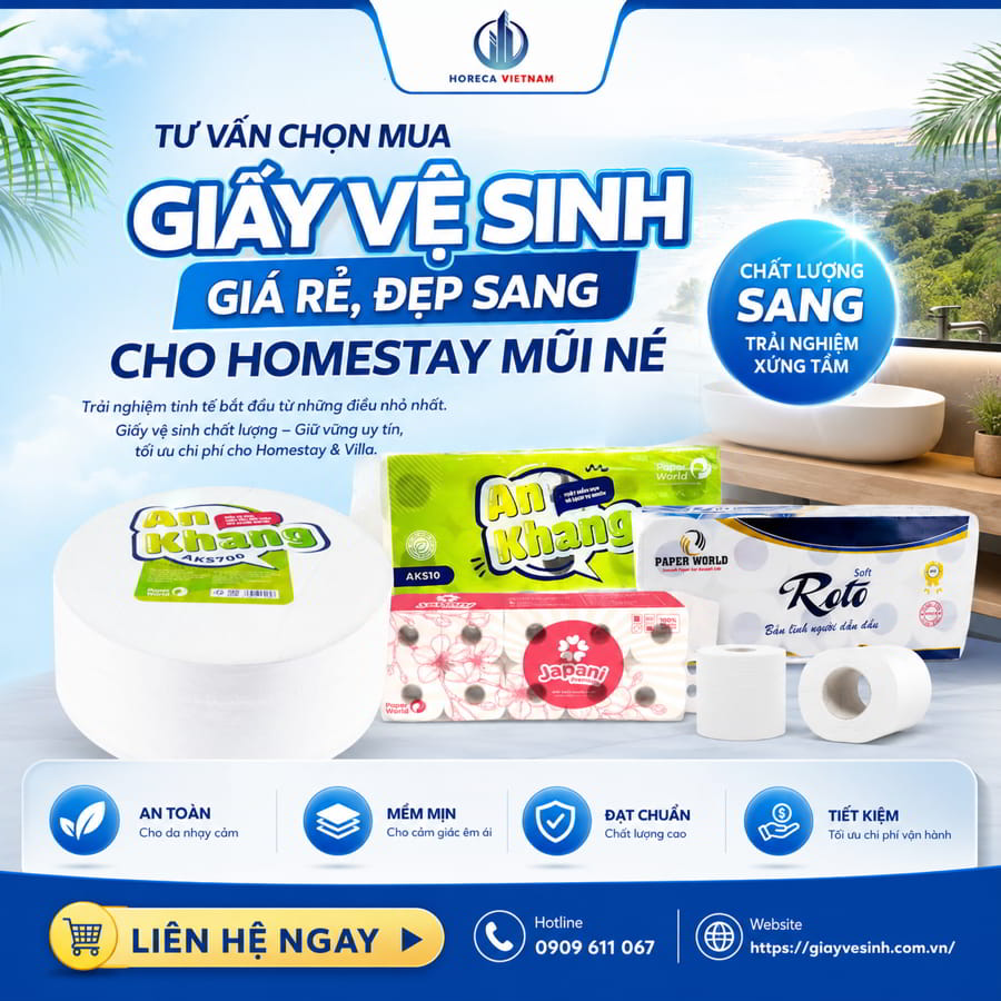 Cung cấp giấy vệ sinh villa homestay Mũi Né uy tín giá tốt nhất tại Horeca Việt Nam