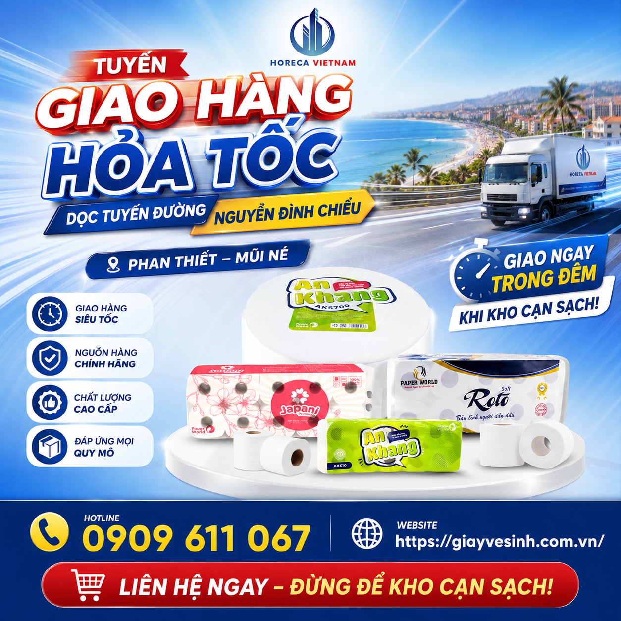Dịch vụ giao giấy vệ sinh tận nơi Phan Thiết uy tín tại Horeca Việt Nam